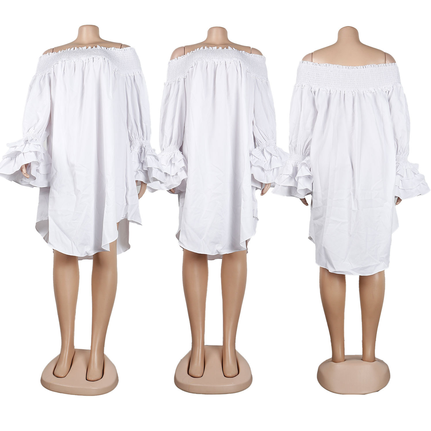 CM.YAYA Chic Women Cascading Ruffles Petal Off Shoulder Long Sleeve Smock Dress 2022 Big Swing Loose Blouse Sundress Vestidos