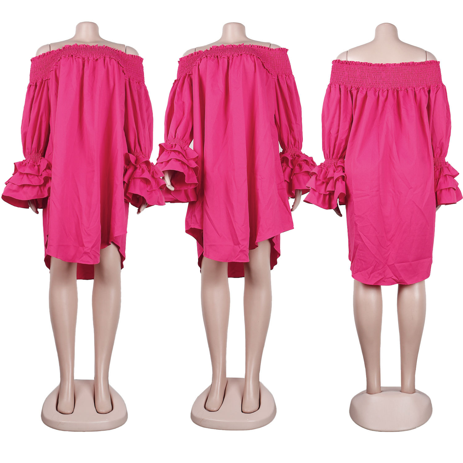 CM.YAYA Chic Women Cascading Ruffles Petal Off Shoulder Long Sleeve Smock Dress 2022 Big Swing Loose Blouse Sundress Vestidos