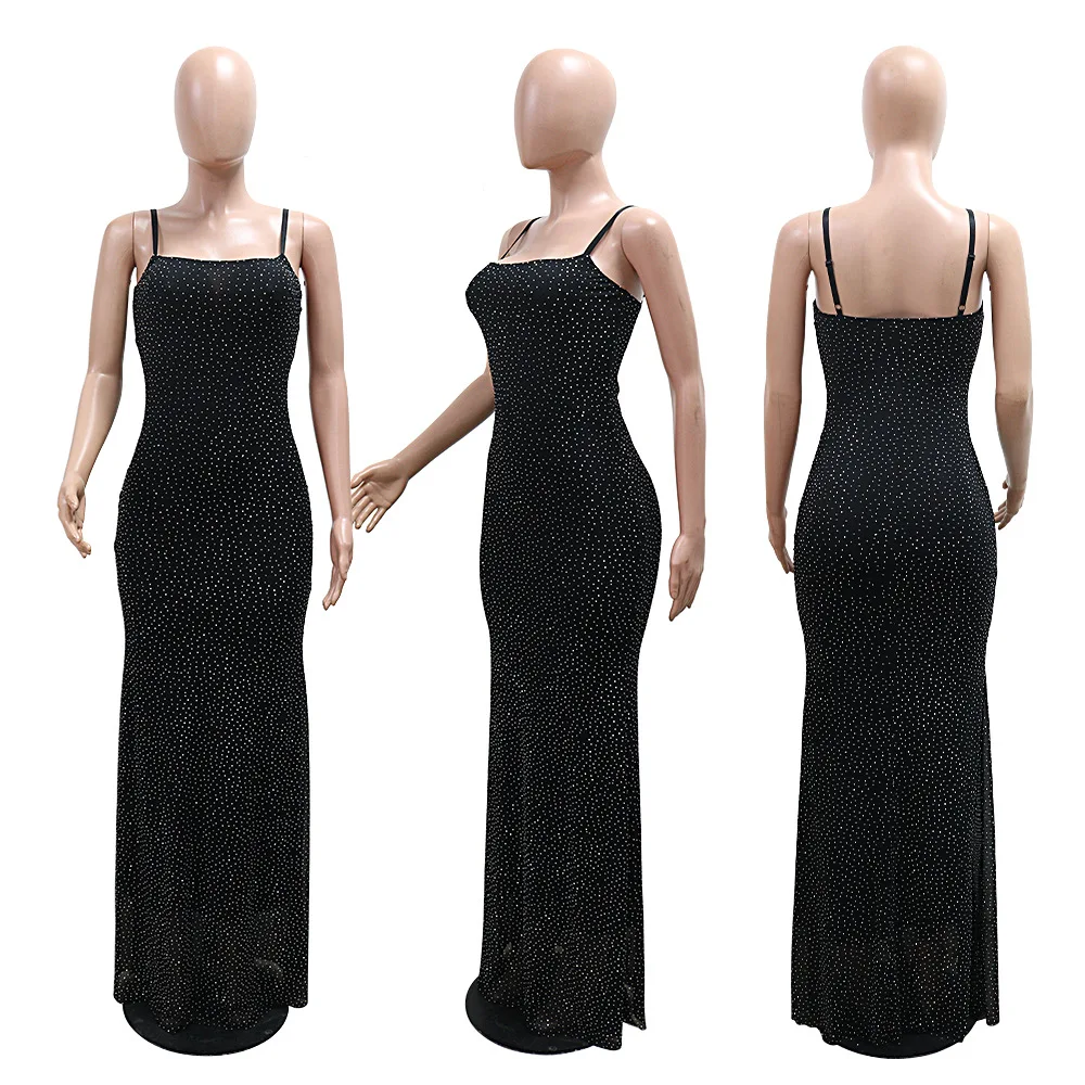 CM.YAYA Women Diamonds Hot Rhinestones Strap Bodycon Mermaid Long Maxi Dress 2025 Birthday Night Club Party Vestido Sexy Dresses