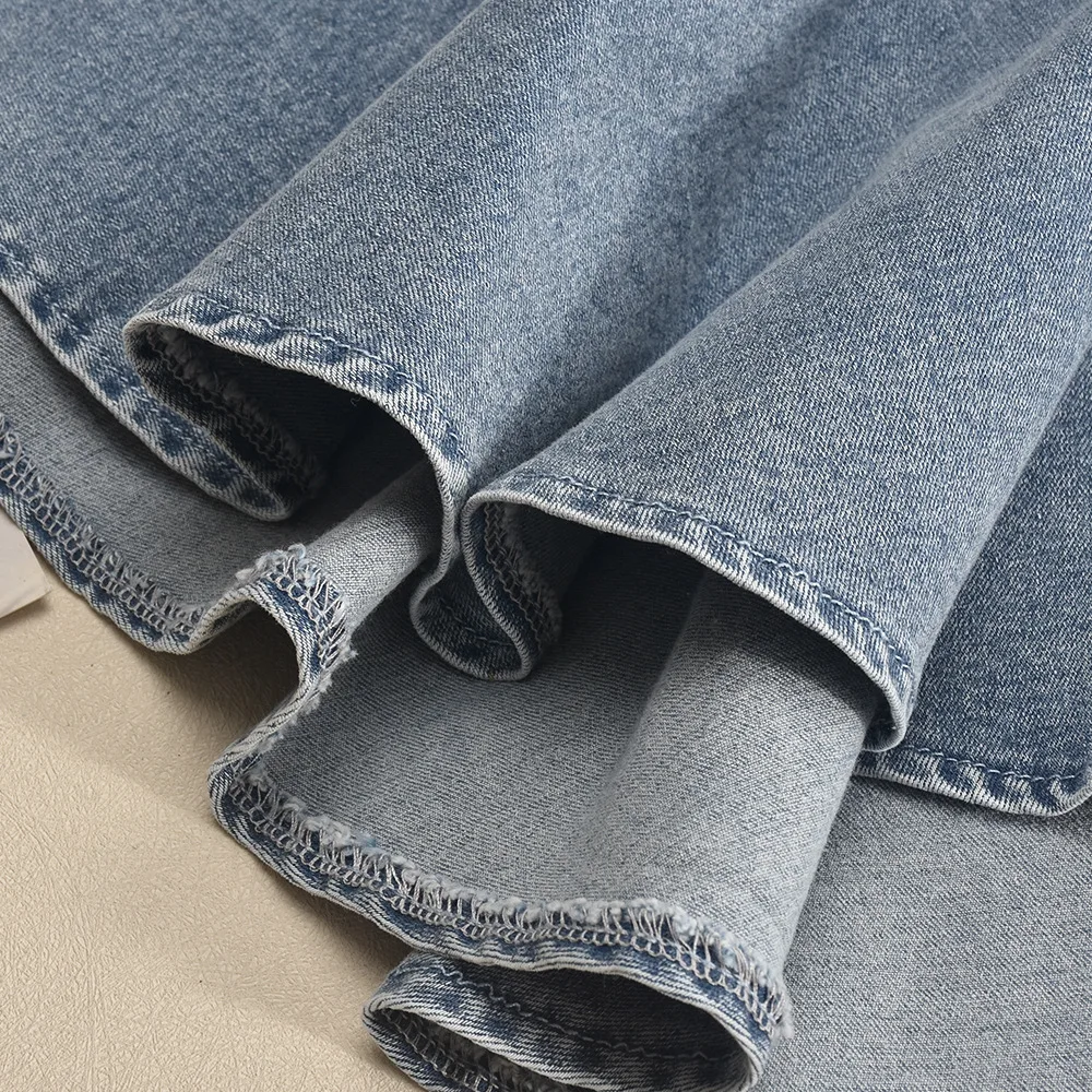 CM.YAYA Women Strapless Denim Washed Bodycon Lady Up Ruffles Mini Dress 2024 Summer Street Beach Night Club Dresses Vestidos