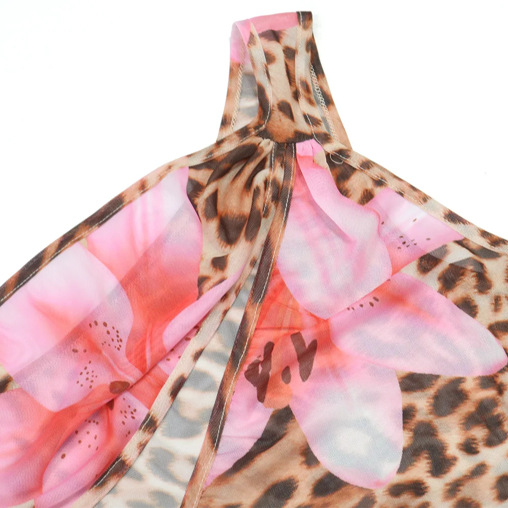 CM.YAYA Women Floral Leopsrd Printed Sleeveless High Side Split Long Maxi Dress 2025 Skew Collar Sexy Birthday Party Dresses