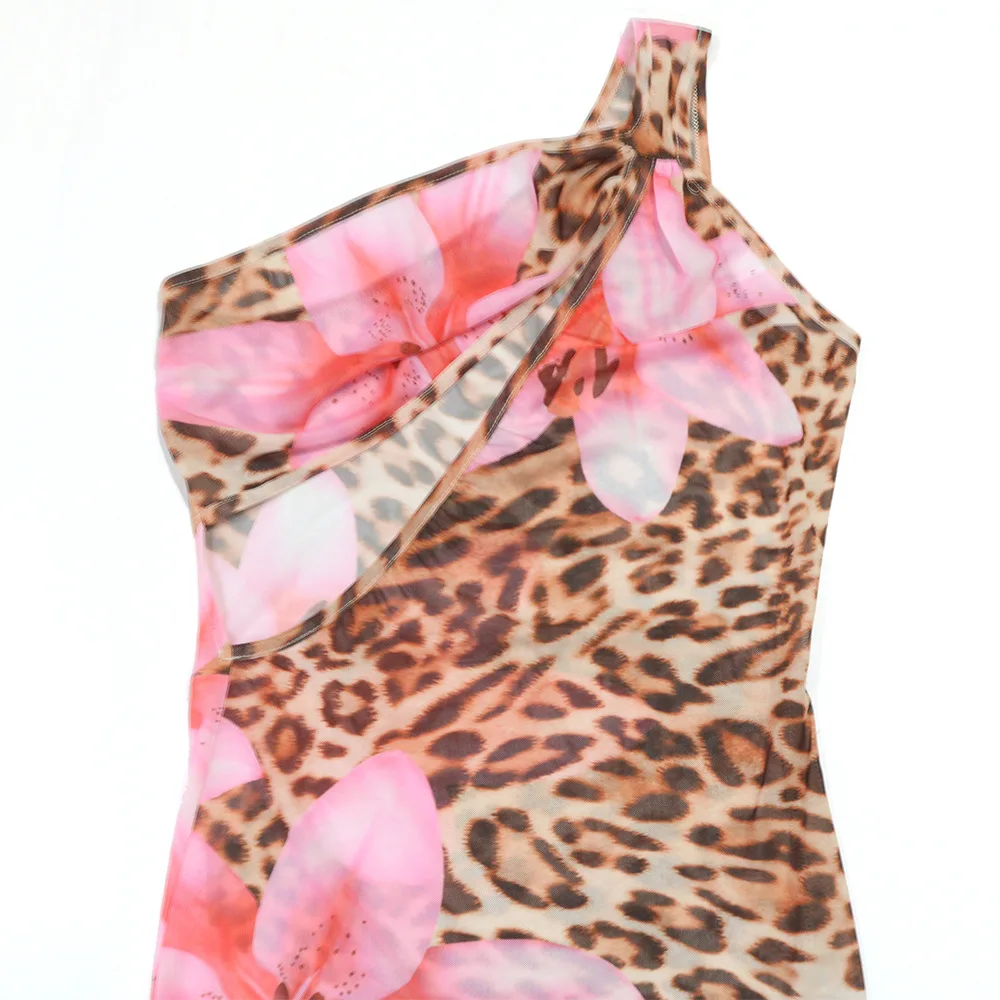 CM.YAYA Women Floral Leopsrd Printed Sleeveless High Side Split Long Maxi Dress 2025 Skew Collar Sexy Birthday Party Dresses