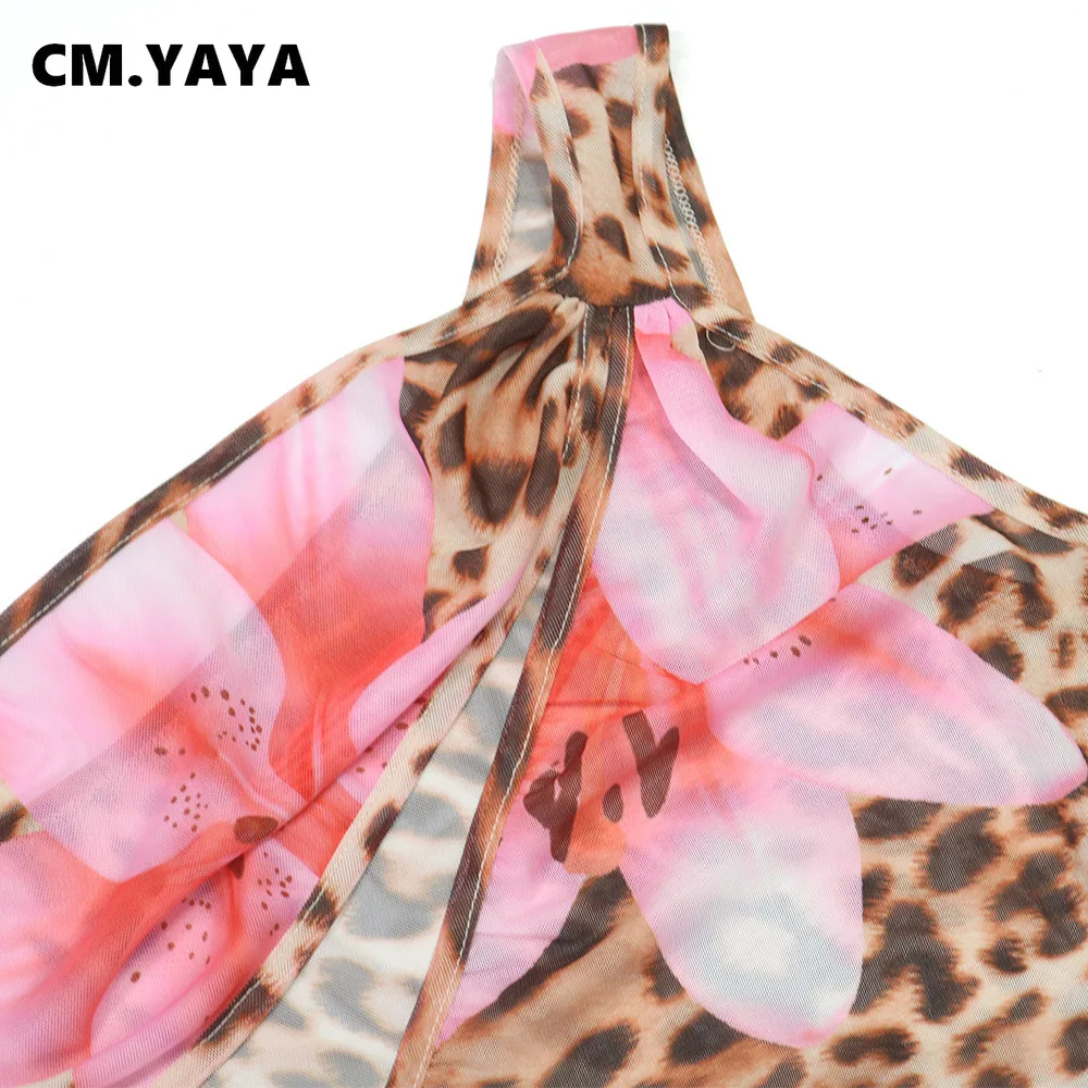 CM.YAYA Women Floral Leopsrd Printed Sleeveless High Side Split Long Maxi Dress 2025 Skew Collar Sexy Birthday Party Dresses