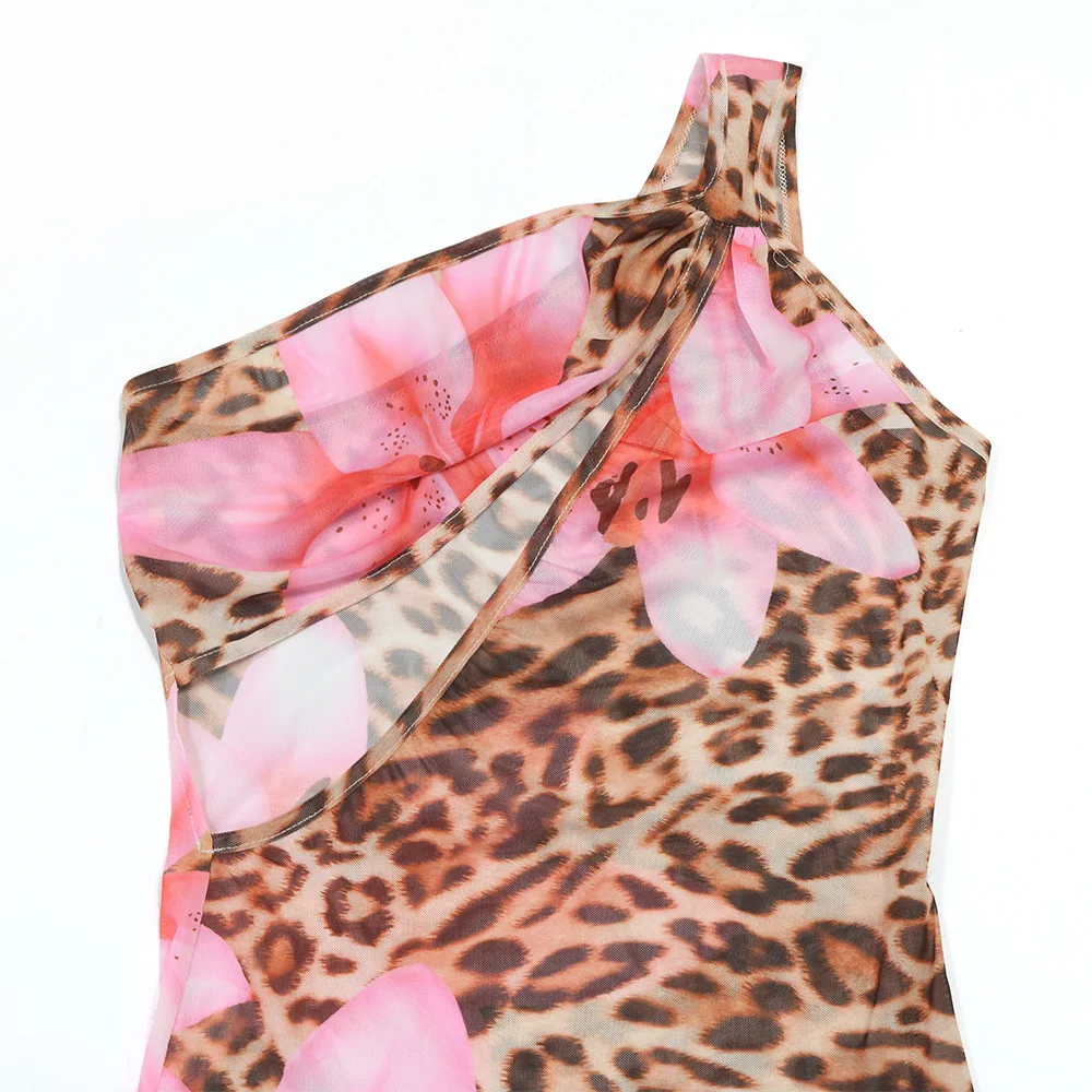 CM.YAYA Women Floral Leopsrd Printed Sleeveless High Side Split Long Maxi Dress 2025 Skew Collar Sexy Birthday Party Dresses