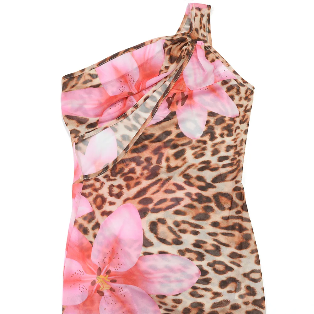 CM.YAYA Women Floral Leopsrd Printed Sleeveless High Side Split Long Maxi Dress 2025 Skew Collar Sexy Birthday Party Dresses