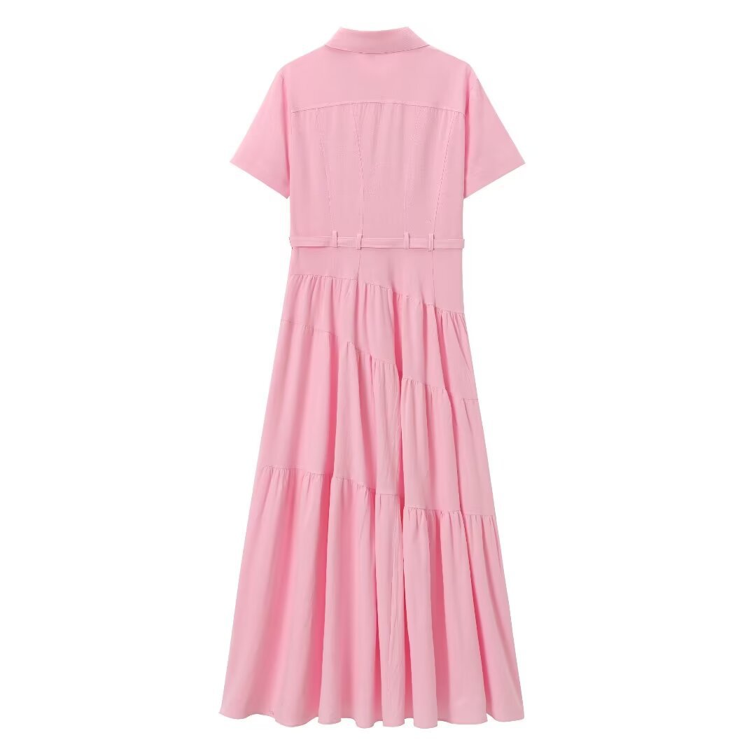 CM.YAYA Women Short Sleeve Single Breasted Belt Long Maxi Dress 2025 Street Birthday Evening Sexy Party Shirt Dresses Vestidos