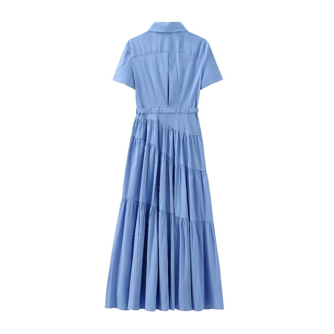 CM.YAYA Women Short Sleeve Single Breasted Belt Long Maxi Dress 2025 Street Birthday Evening Sexy Party Shirt Dresses Vestidos