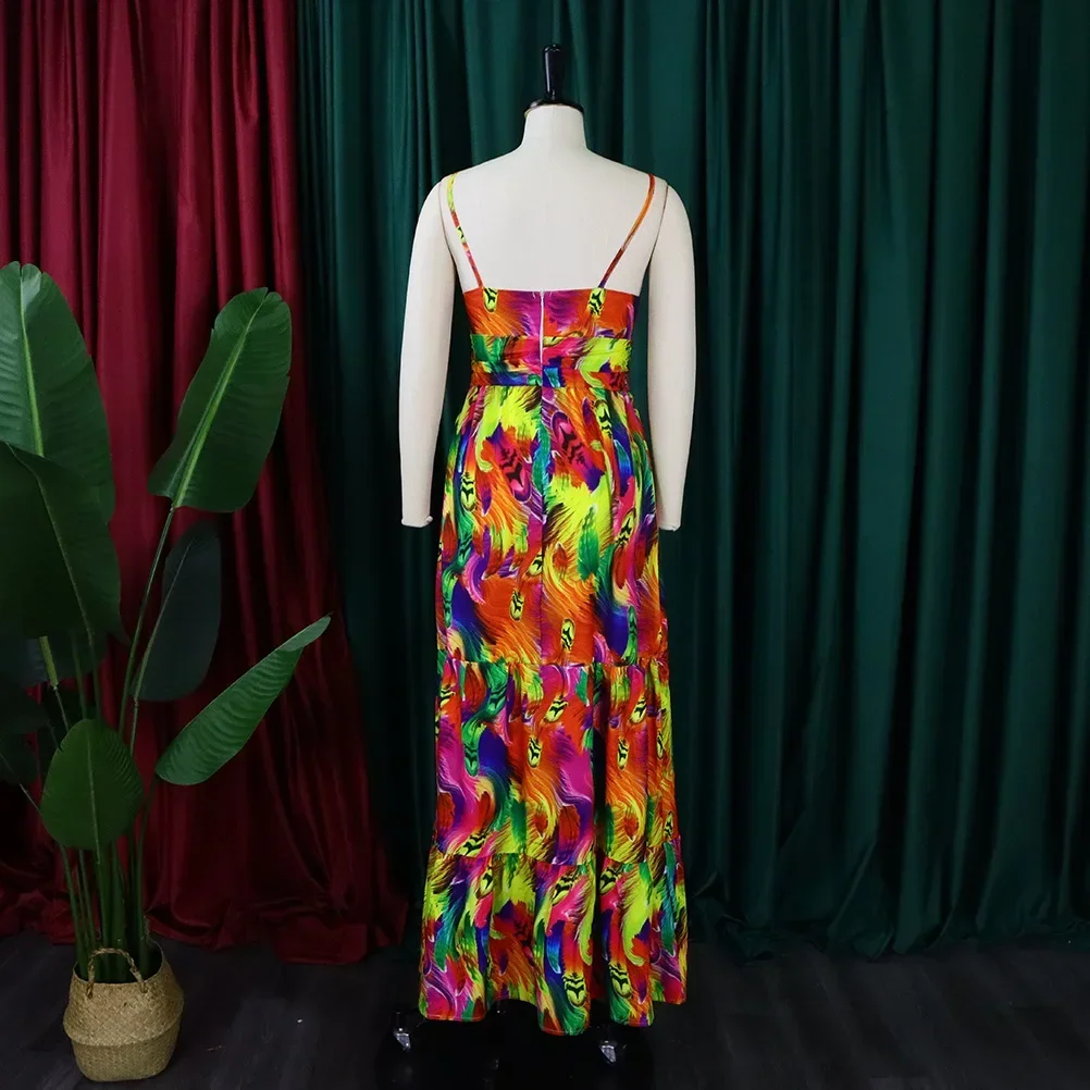 CMYAYA Elegant Women Spaghetti Strap Cutout Waist High Waist Big Swing Fit and Flare Maxi Long Dress 2022 Beach Sexy Boho Dress