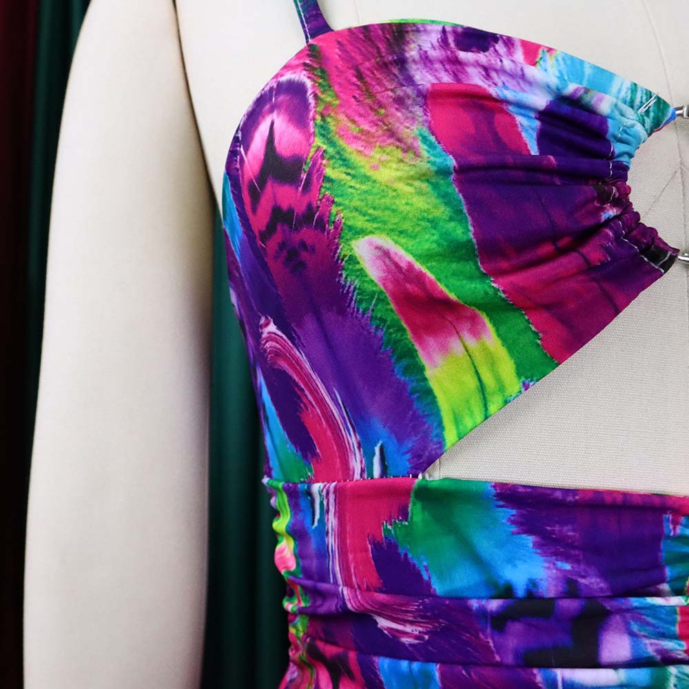 CMYAYA Elegant Women Spaghetti Strap Cutout Waist High Waist Big Swing Fit and Flare Maxi Long Dress 2022 Beach Sexy Boho Dress