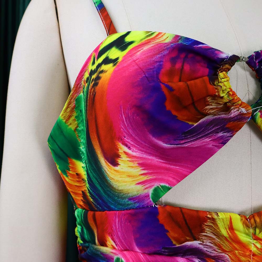 CMYAYA Elegant Women Spaghetti Strap Cutout Waist High Waist Big Swing Fit and Flare Maxi Long Dress 2022 Beach Sexy Boho Dress