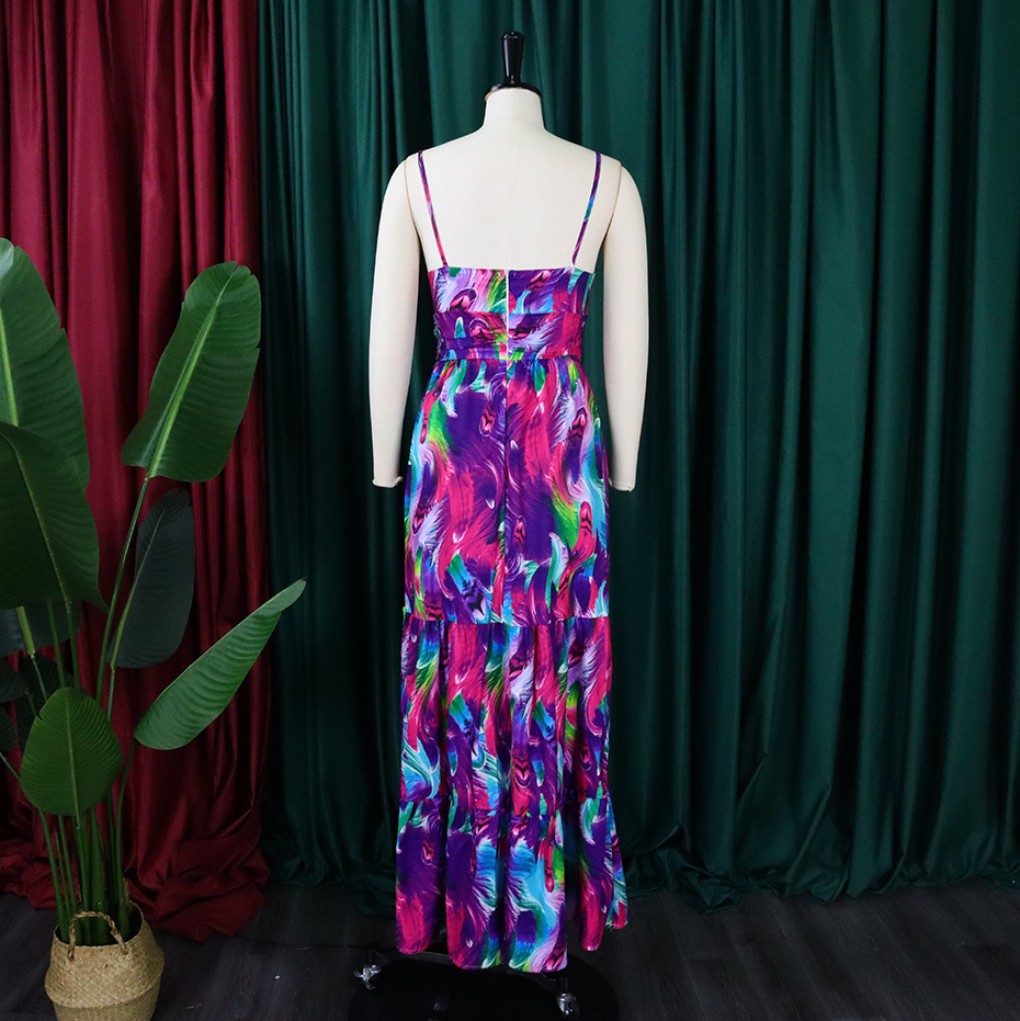 CMYAYA Elegant Women Spaghetti Strap Cutout Waist High Waist Big Swing Fit and Flare Maxi Long Dress 2022 Beach Sexy Boho Dress