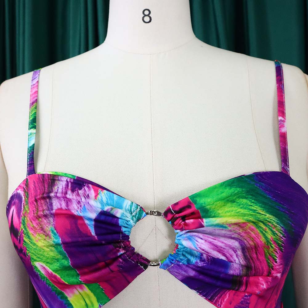 CMYAYA Elegant Women Spaghetti Strap Cutout Waist High Waist Big Swing Fit and Flare Maxi Long Dress 2022 Beach Sexy Boho Dress