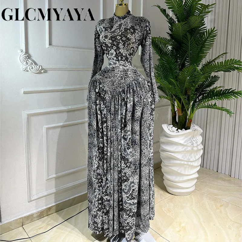 CM.YAYA Women Print Round Neckline Long Sleeve Long Maxi Dress 2026 Spring Evening Party Education Vacation Dresses Vestidos