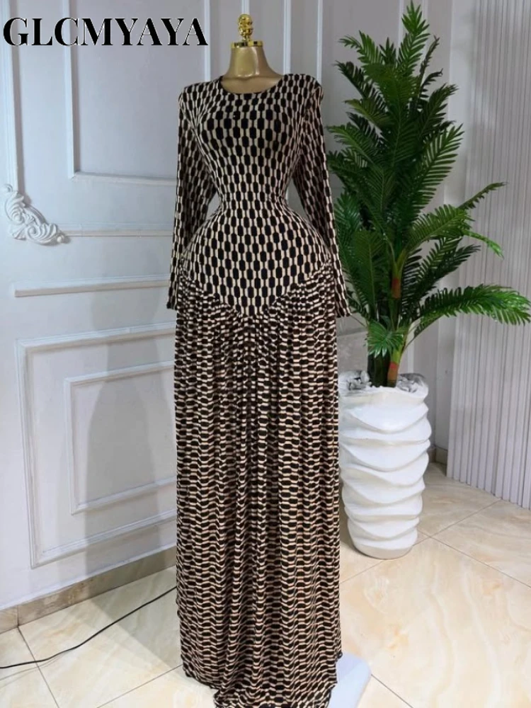 CM.YAYA Women Print Round Neckline Long Sleeve Long Maxi Dress 2026 Spring Evening Party Education Vacation Dresses Vestidos