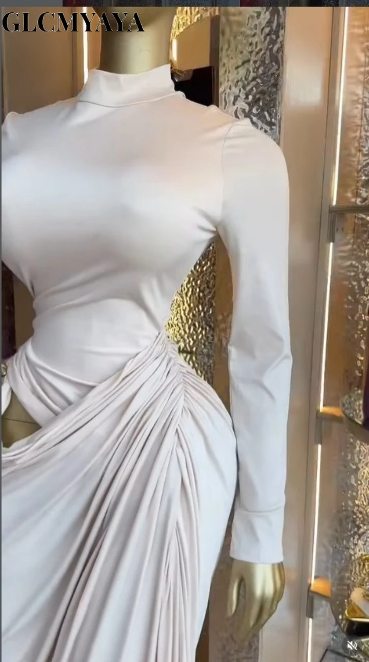 CM.YAYA Women's Cutout Waist Ruched Stacked Long Sleeve Midi Maxi Formal Dress 2026 Education Party Cocktail Night Out Dresses