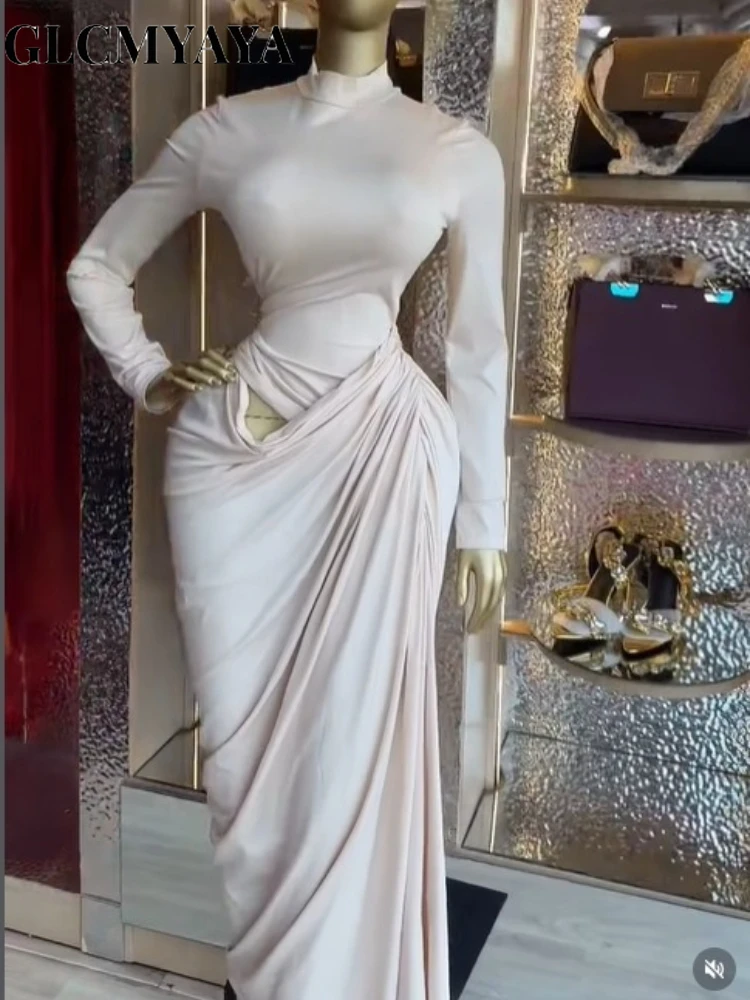 CM.YAYA Women's Cutout Waist Ruched Stacked Long Sleeve Midi Maxi Formal Dress 2026 Education Party Cocktail Night Out Dresses