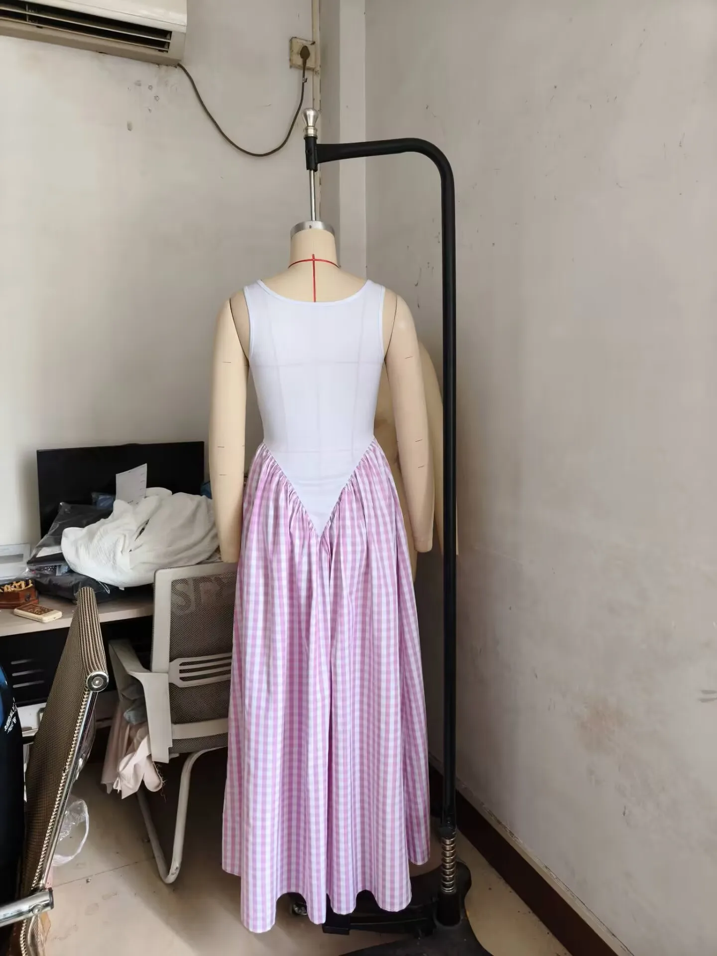 CM.YAYA Women Plaid Print U-Neck Sleeveless Tank Long Dress 2025 Summer Beach Holiday Birthday Sexy Club Party Evening Dresses