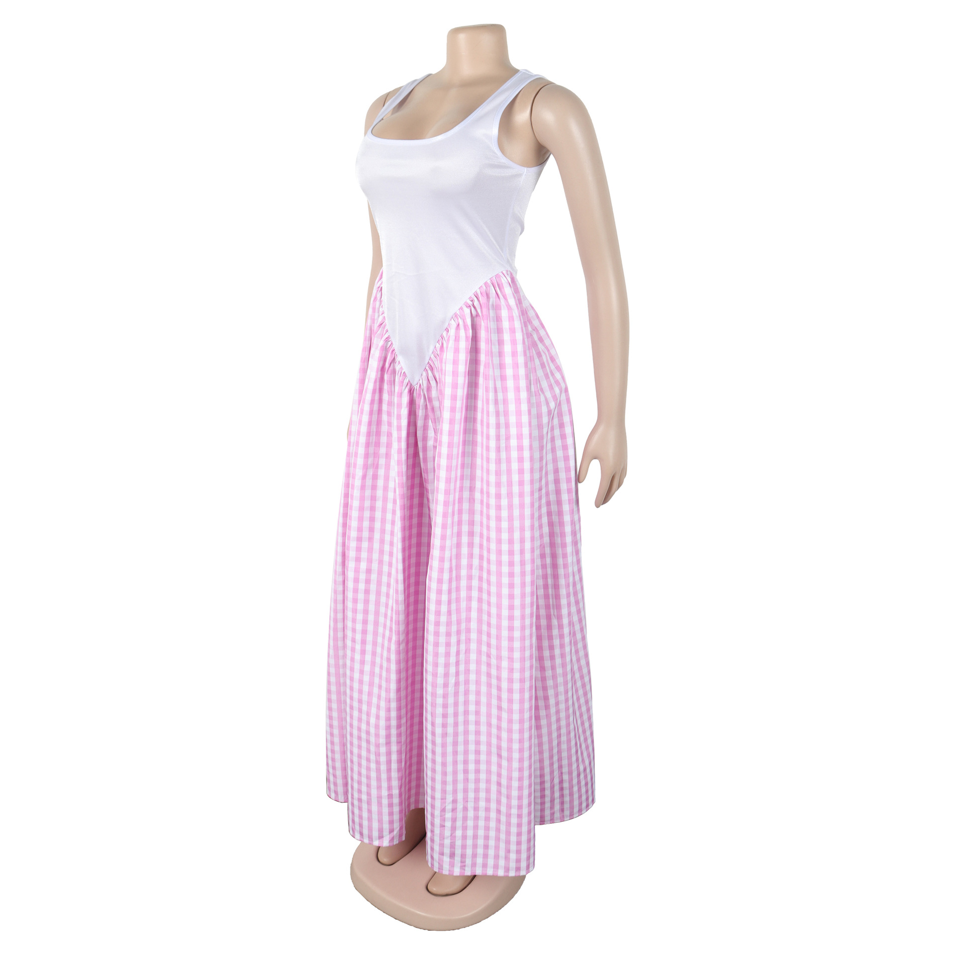 CM.YAYA Women Plaid Print U-Neck Sleeveless Tank Long Dress 2025 Summer Beach Holiday Birthday Sexy Club Party Evening Dresses