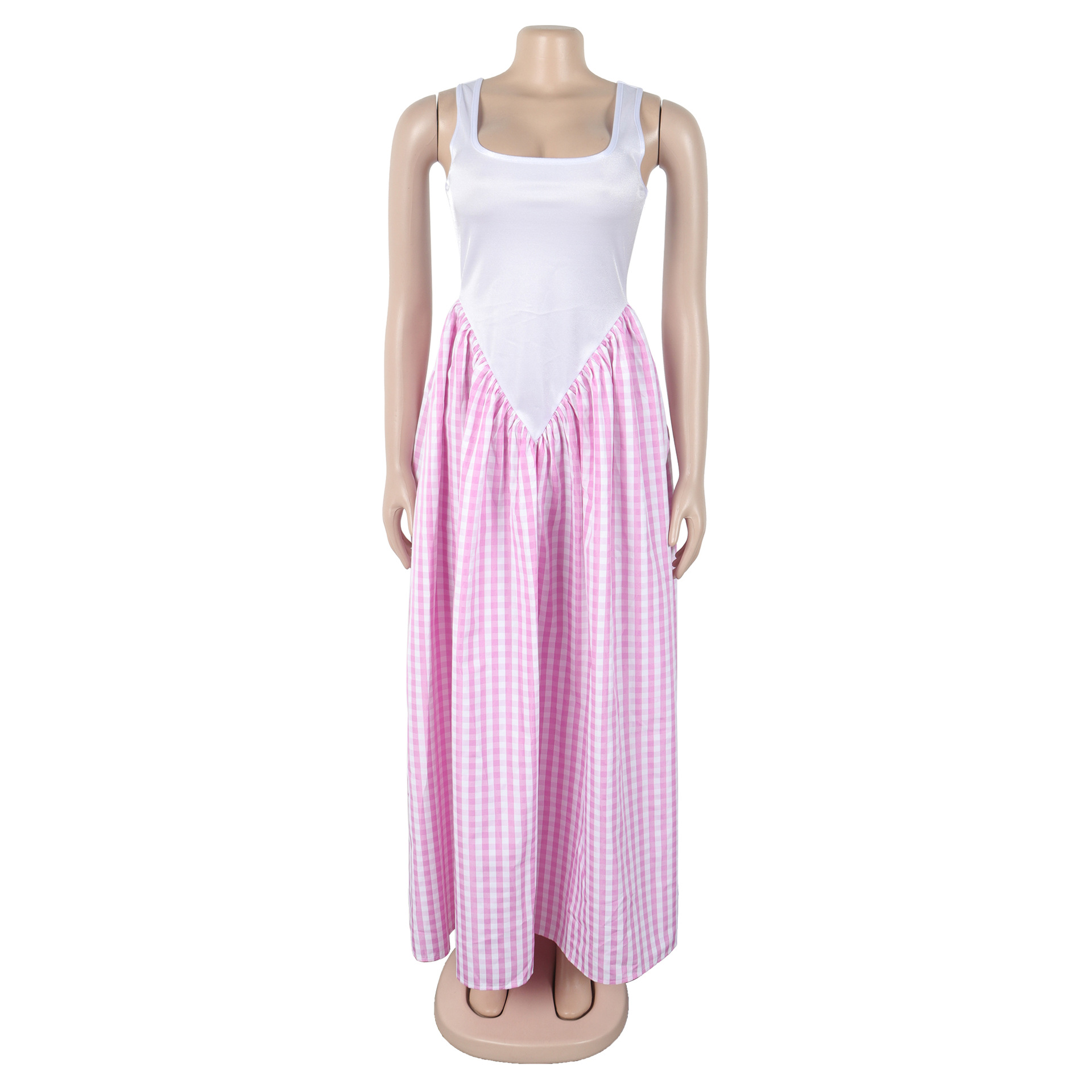 CM.YAYA Women Plaid Print U-Neck Sleeveless Tank Long Dress 2025 Summer Beach Holiday Birthday Sexy Club Party Evening Dresses