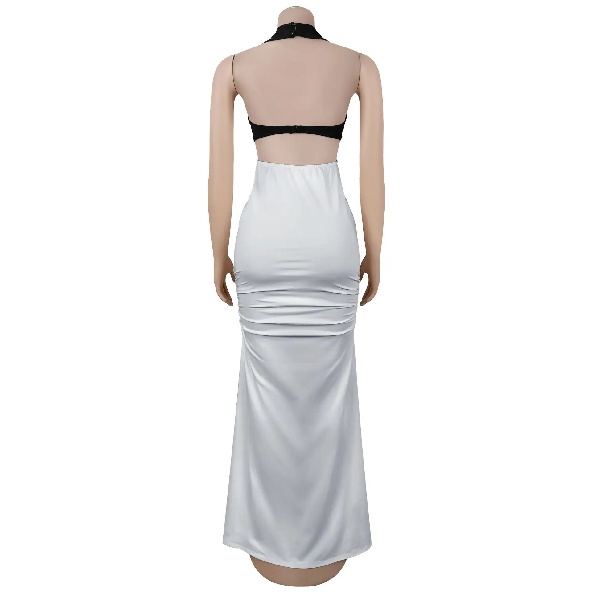 GLCMYAYA Women V-neck Sleeveless Halter Ruched Mermaid Long Dress 2026 Street Birthday Evening Sexy Party Maxi Dresses Vestidos