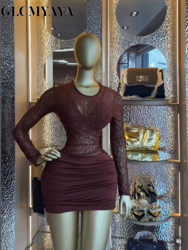 CM.YAYA Women Lace Patchwork Long Sleeve Stacked Ruched Midi Formal Dress 2026 Education Party Cocktail Street Fashion Dresses CM.YAYA Women Lace Patchwork Long Sleeve Stacked Ruched Midi Formal Dress 2026 Education Party Cocktail Street Fashion Dresses