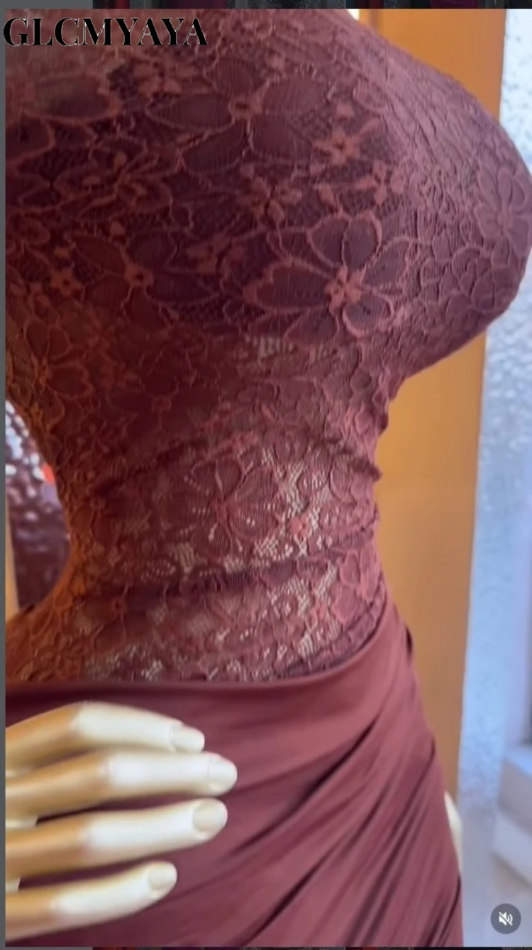 CM.YAYA Women Lace Patchwork Long Sleeve Stacked Ruched Midi Formal Dress 2026 Education Party Cocktail Street Fashion Dresses