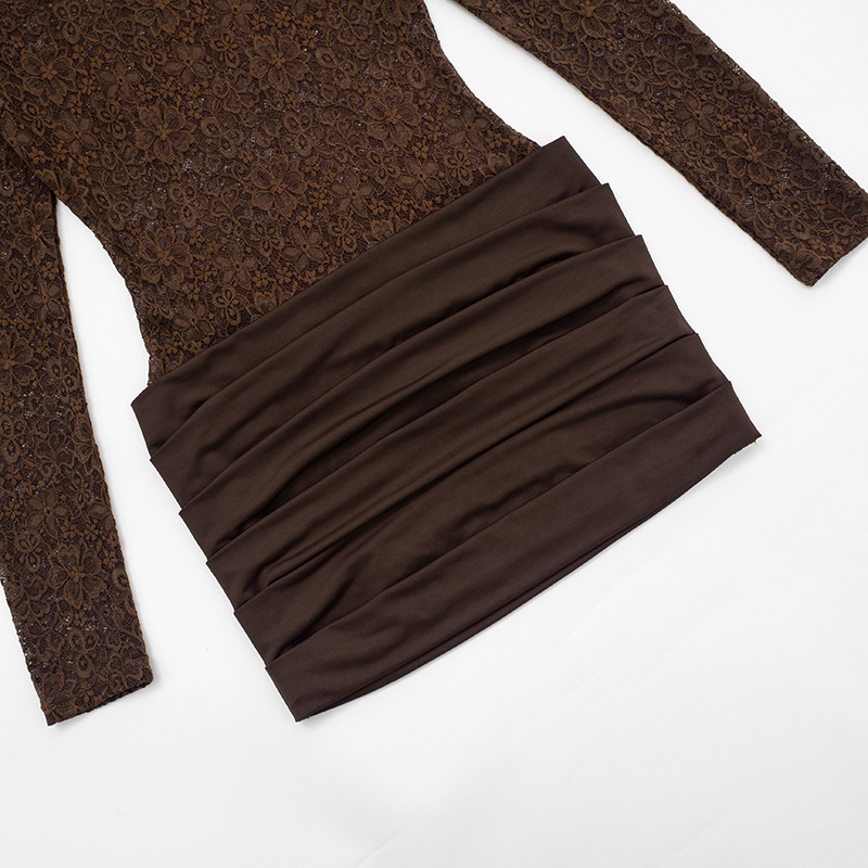 CM.YAYA Women Lace Patchwork Long Sleeve Stacked Ruched Midi Formal Dress 2026 Education Party Cocktail Street Fashion Dresses