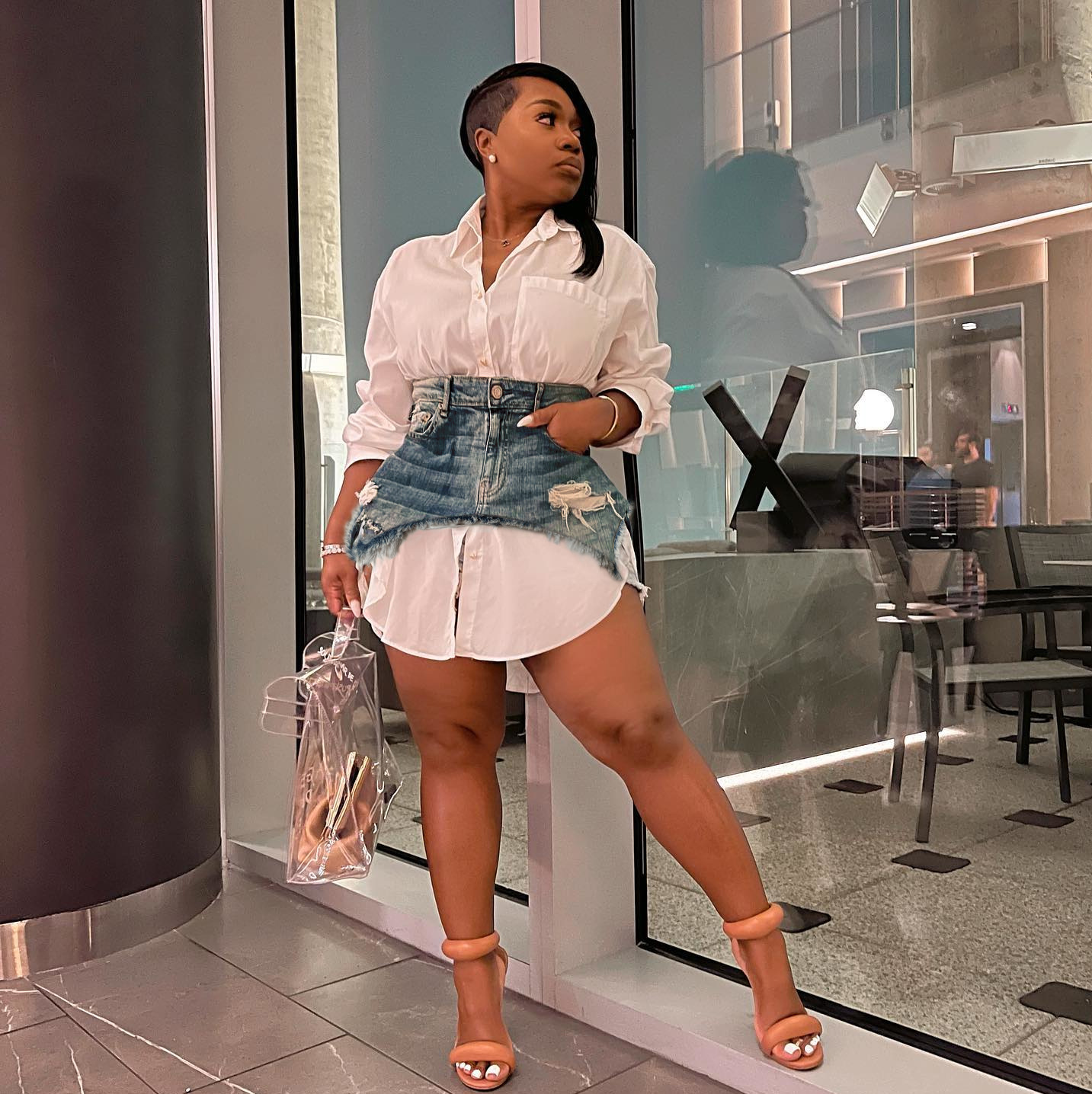 CM.YAYA Vintage Women Long Sleeve Turn-down Collar Shirt Blouse Style Dress with Denim Jean Irregular Mini Skirt Two 2 Piece Set