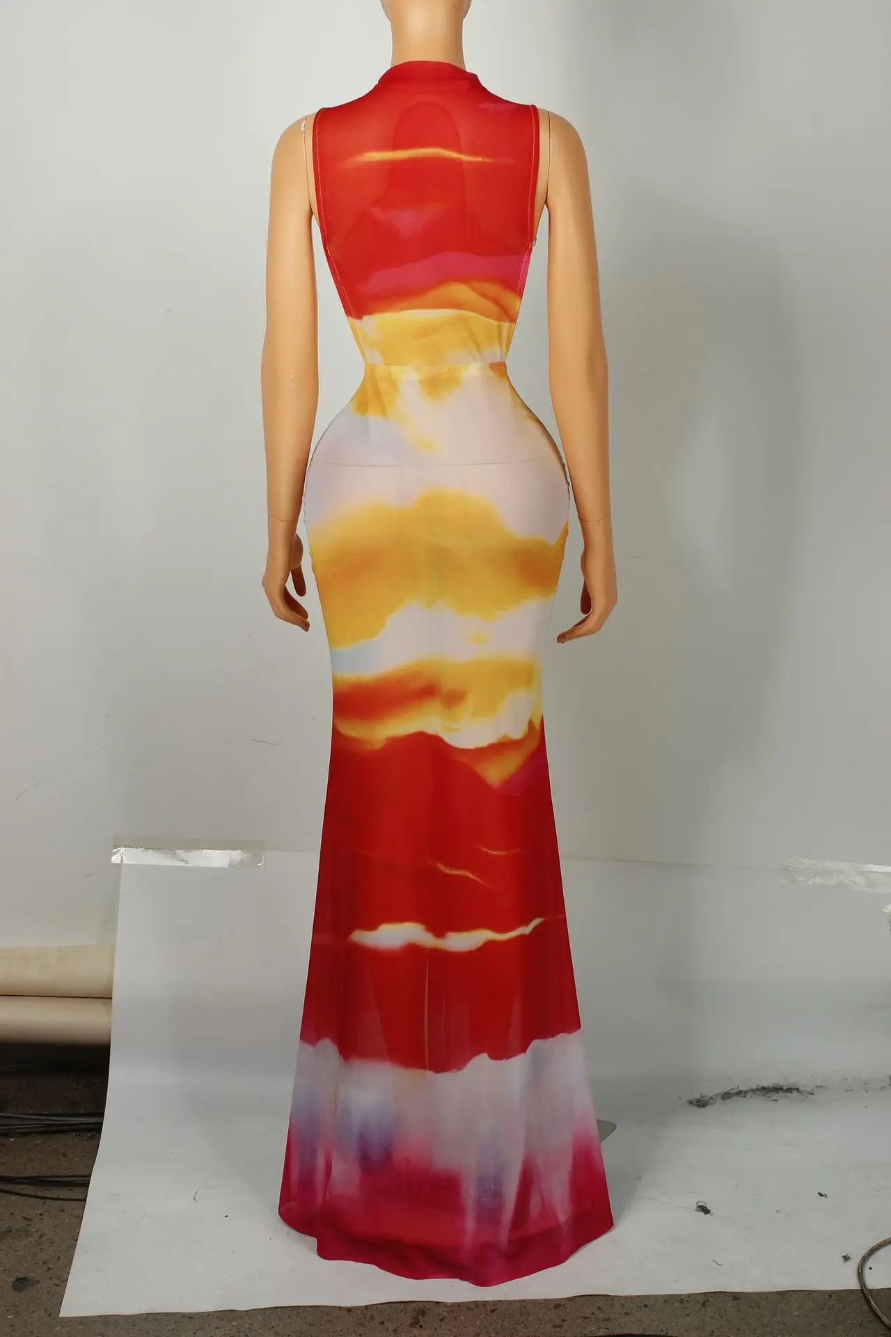 CM.YAYA Women O-neck High Split Stacked Print Bodycon Long Maxi Dress 2025 Birthday Evening Party Vestidos Sexy Chic Dresses