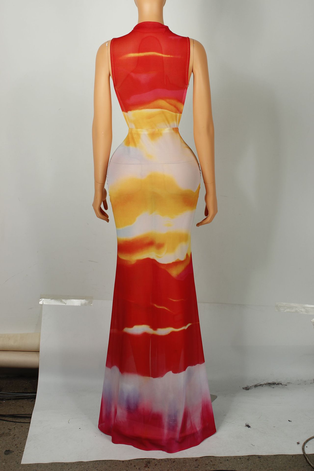 CM.YAYA Women O-neck High Split Stacked Print Bodycon Long Maxi Dress 2025 Birthday Evening Party Vestidos Sexy Chic Dresses