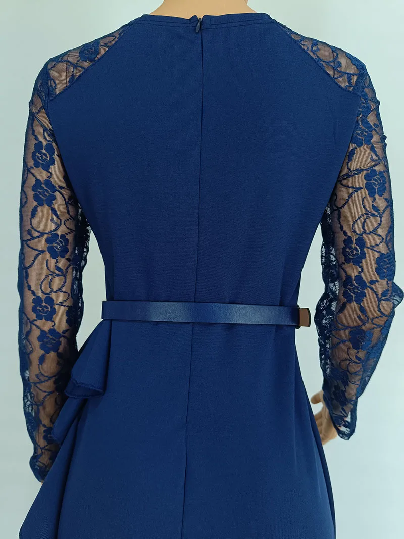 CM.YAYA Women O-neck Full Sleeve Lace Ruffles High Waist Long Maxi Dress 2024 Vestidos Sexy Hot Drilling Africa Party Dresses