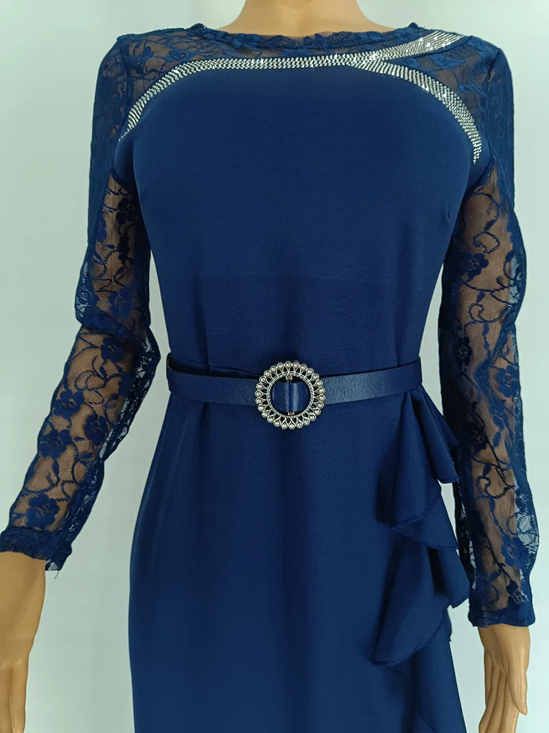 CM.YAYA Women O-neck Full Sleeve Lace Ruffles High Waist Long Maxi Dress 2024 Vestidos Sexy Hot Drilling Africa Party Dresses