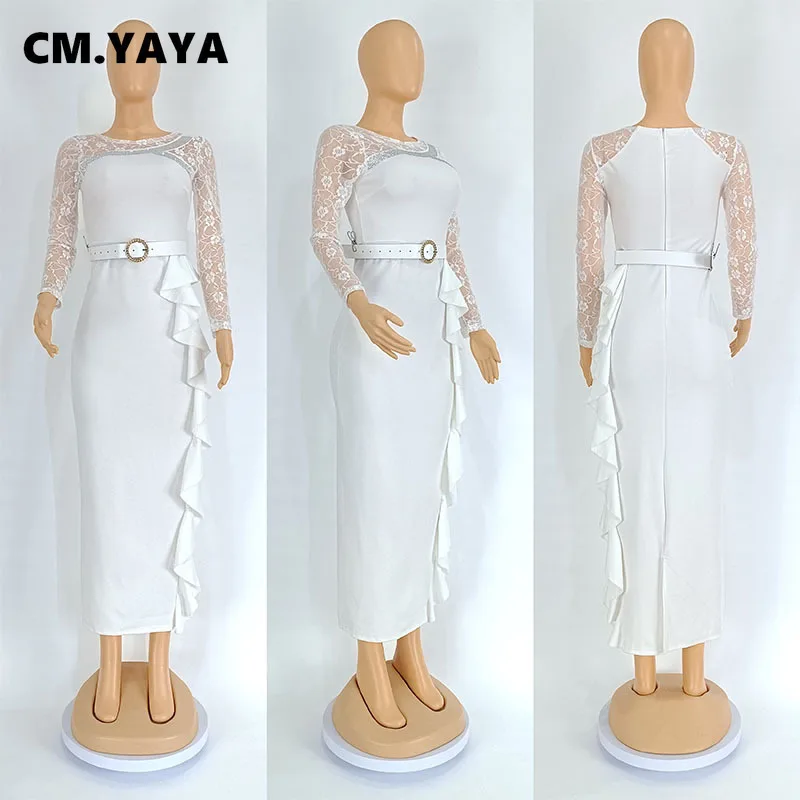 CM.YAYA Women O-neck Full Sleeve Lace Ruffles High Waist Long Maxi Dress 2024 Vestidos Sexy Hot Drilling Africa Party Dresses CM.YAYA Women O-neck Full Sleeve Lace Ruffles High Waist Long Maxi Dress 2024 Vestidos Sexy Hot Drilling Africa Party Dresses