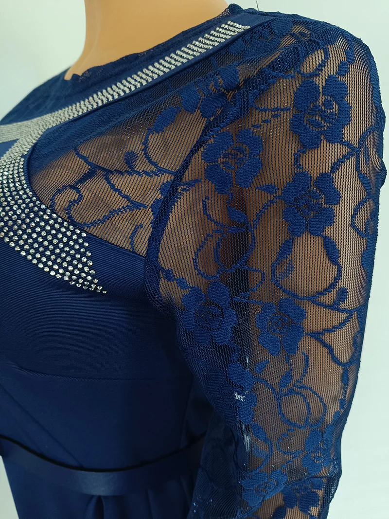 CM.YAYA Women O-neck Full Sleeve Lace Ruffles High Waist Long Maxi Dress 2024 Vestidos Sexy Hot Drilling Africa Party Dresses