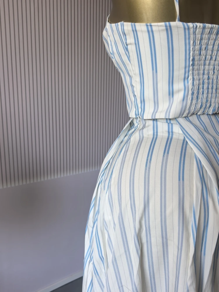 CM.YAYA Women Sleeveless Striped Printed Strap Mini Tank Tops and A-line Maxi Skirts Suit 2025 Summer Holiday Two 2 Piece Sets CM.YAYA Women Sleeveless Striped Printed Strap Mini Tank Tops and A-line Maxi Skirts Suit 2025 Summer Holiday Two 2 Piece Sets