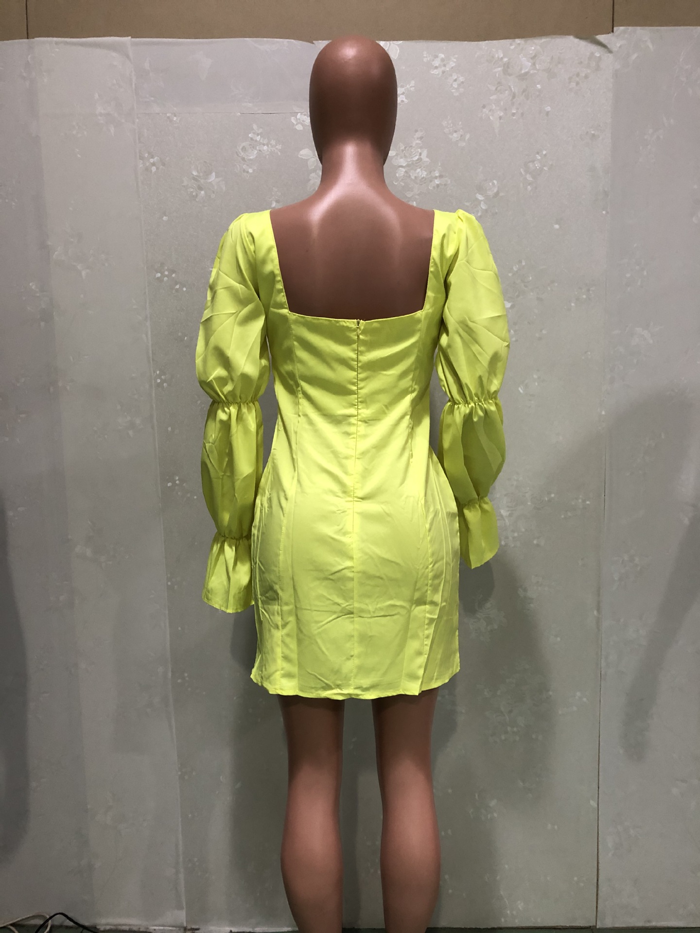 CM.YAYA Women Mini Dress Solid Full Puff Sleeve Square Collar Bandage Stretchy Bodycon Dresses Sexy Fashion Vestidos Summer 2021 CM.YAYA Women Mini Dress Solid Full Puff Sleeve Square Collar Bandage Stretchy Bodycon Dresses Sexy Fashion Vestidos Summer 2021