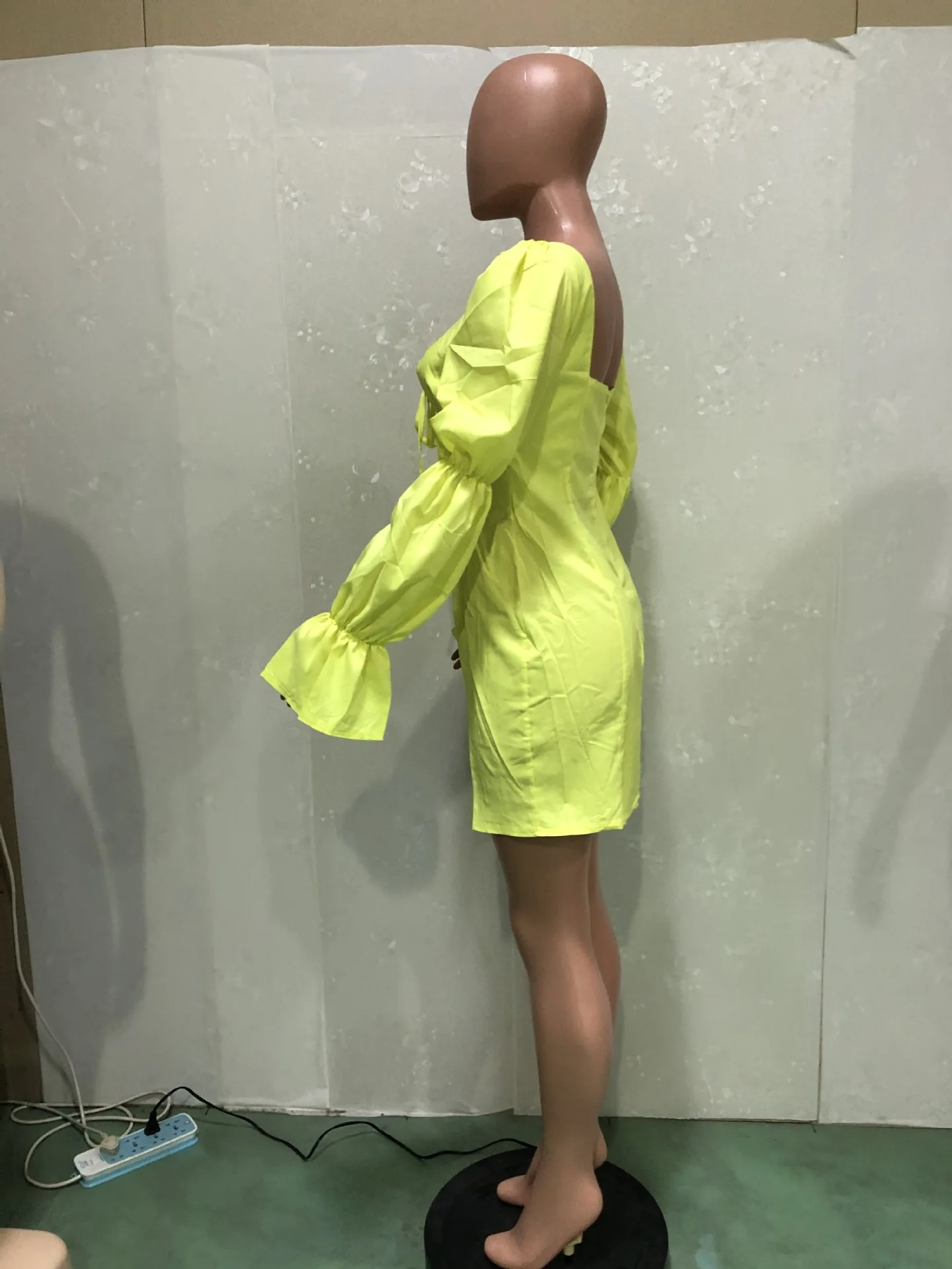 CM.YAYA Women Mini Dress Solid Full Puff Sleeve Square Collar Bandage Stretchy Bodycon Dresses Sexy Fashion Vestidos Summer 2021 CM.YAYA Women Mini Dress Solid Full Puff Sleeve Square Collar Bandage Stretchy Bodycon Dresses Sexy Fashion Vestidos Summer 2021