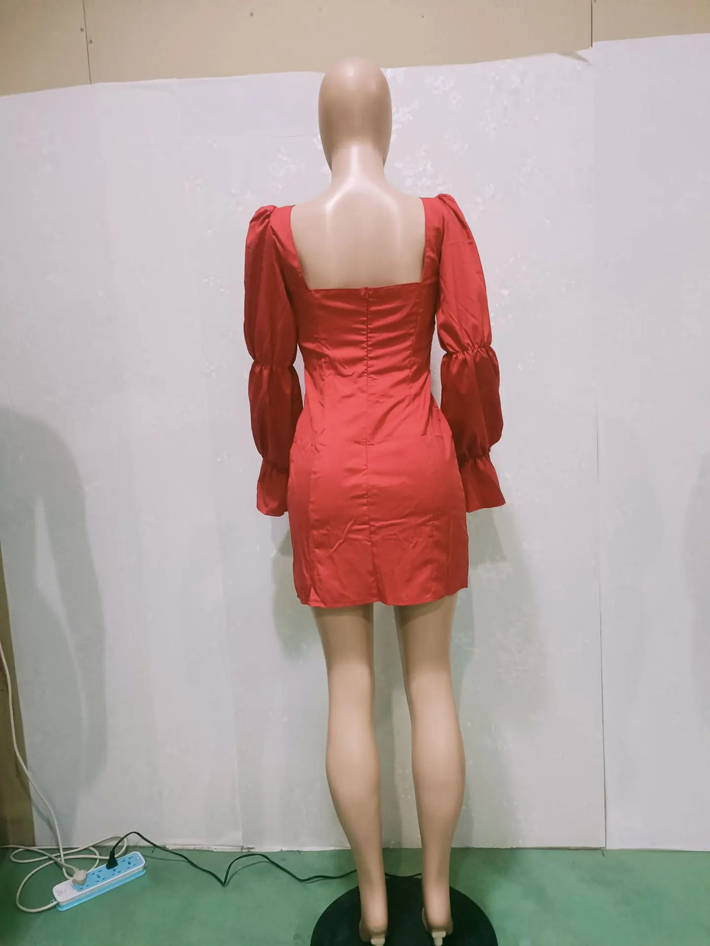 CM.YAYA Women Mini Dress Solid Full Puff Sleeve Square Collar Bandage Stretchy Bodycon Dresses Sexy Fashion Vestidos Summer 2021 CM.YAYA Women Mini Dress Solid Full Puff Sleeve Square Collar Bandage Stretchy Bodycon Dresses Sexy Fashion Vestidos Summer 2021