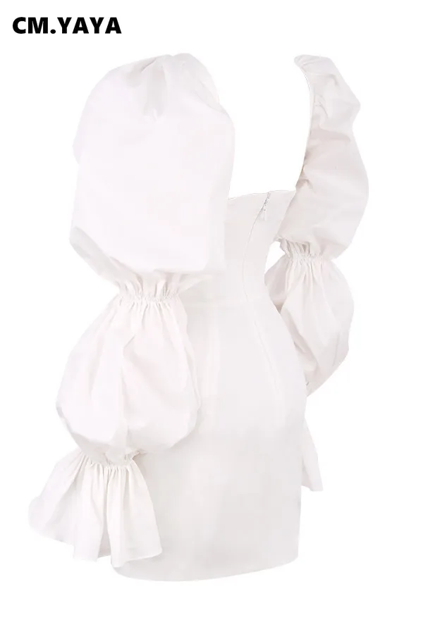 CM.YAYA Women Mini Dress Solid Full Puff Sleeve Square Collar Bandage Stretchy Bodycon Dresses Sexy Fashion Vestidos Summer 2021 CM.YAYA Women Mini Dress Solid Full Puff Sleeve Square Collar Bandage Stretchy Bodycon Dresses Sexy Fashion Vestidos Summer 2021