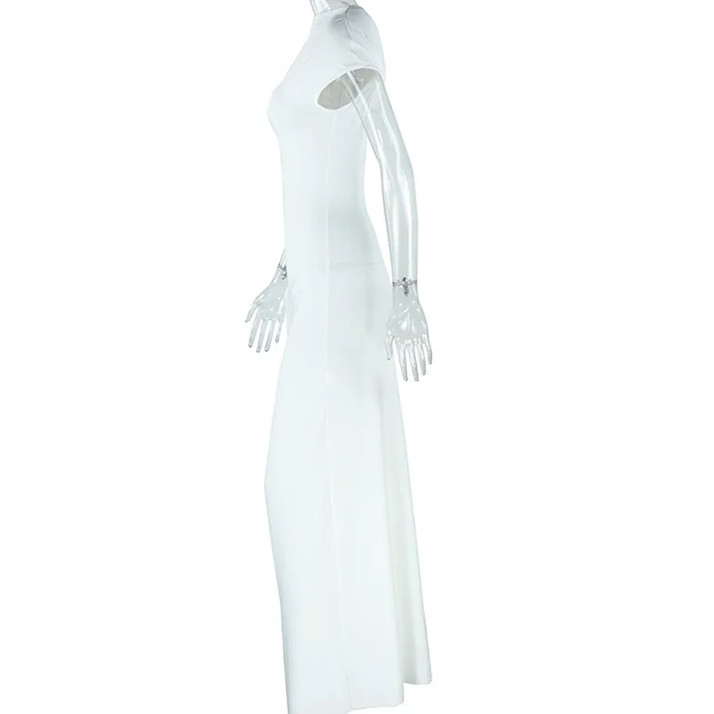 CM.YAYA Women Short Sleeve Skew Collar Ruched Long Maxi Dress 2025 Summer Sexy Street Slim Evening Night Club Party Dresses