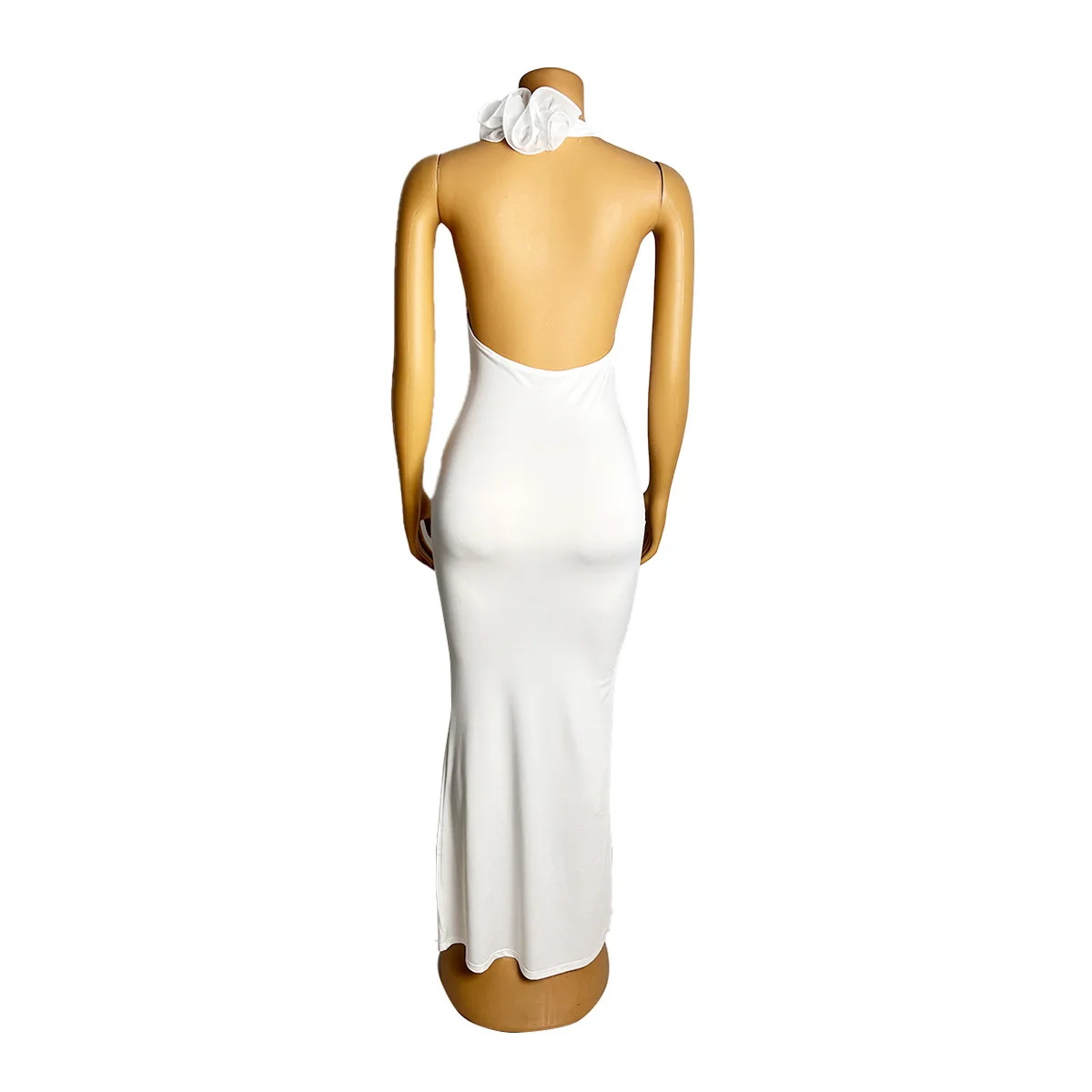 CM.YAYA Women Halter V-neck Backless Sleeveless Bodycon Maxi Long Dress 3D Flower Vacation Birthday Sexy Party Evening Dresses