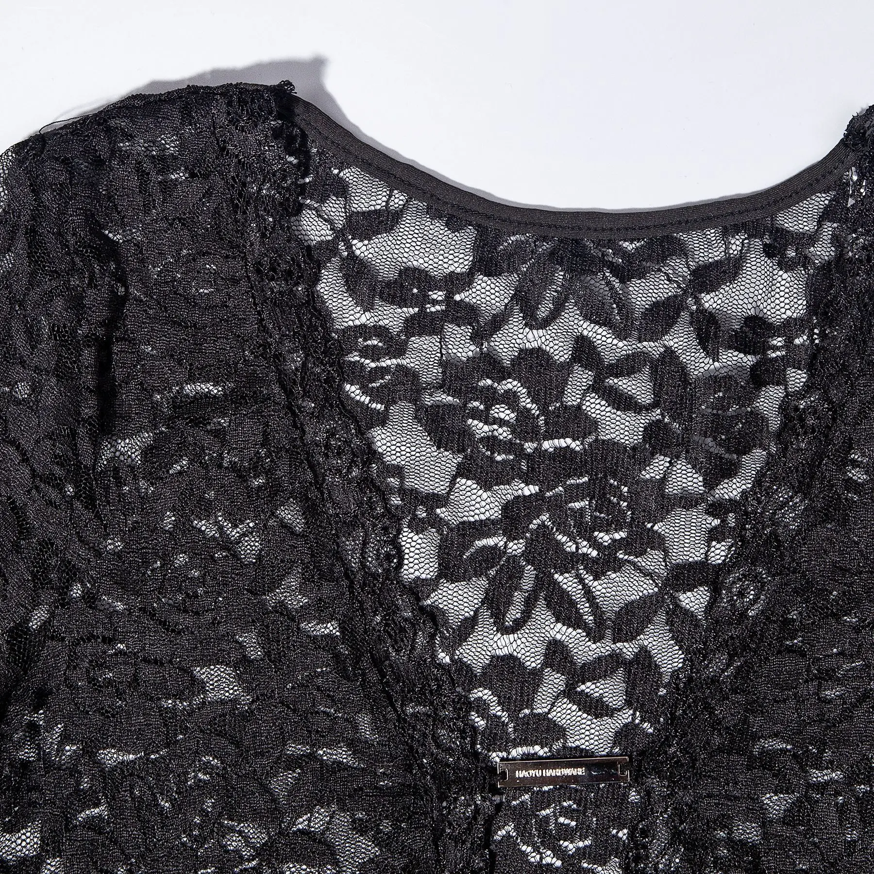 CM.YAYA Fashion Women Lace See Through V-neck Bodycon Mini Dress 2025 Spring Sexy Long Sleeve Night Club Party Evening Dresses