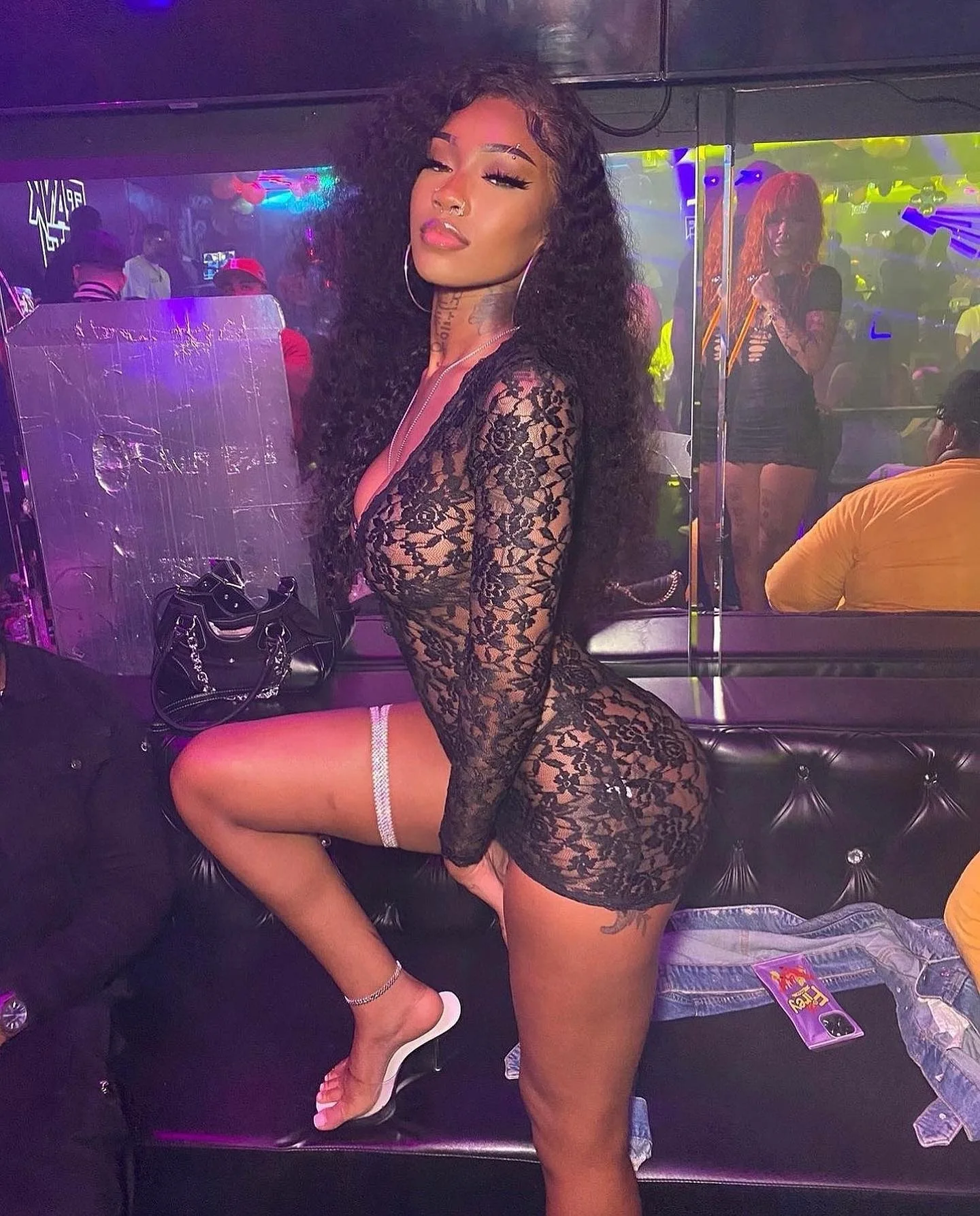 CM.YAYA Fashion Women Lace See Through V-neck Bodycon Mini Dress 2025 Spring Sexy Long Sleeve Night Club Party Evening Dresses