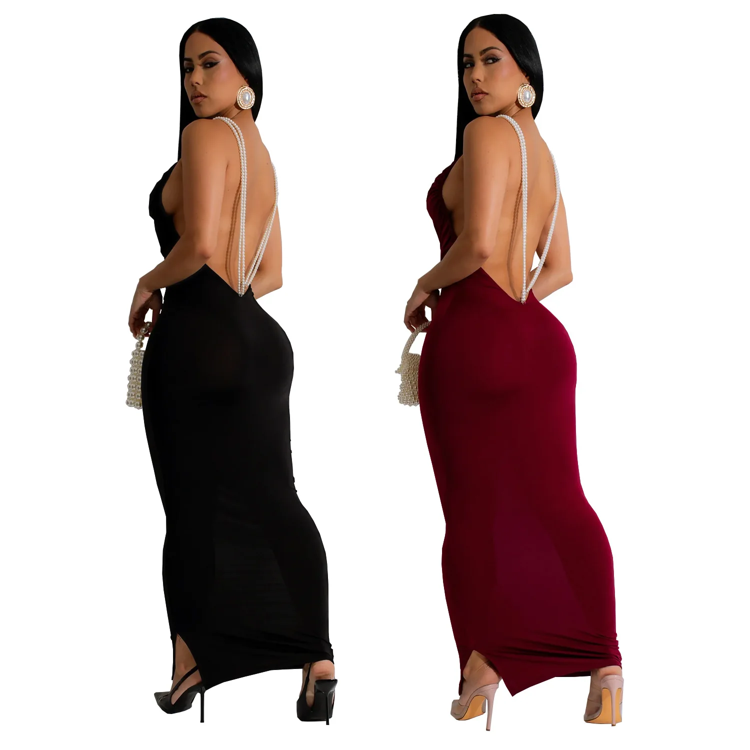 CM.YAYA Women Sleeveless Ruched Stacked Long Maxi Dress 2024 Fall Streetwear Backless Evening Sexy Club Party Dresses Vestidos