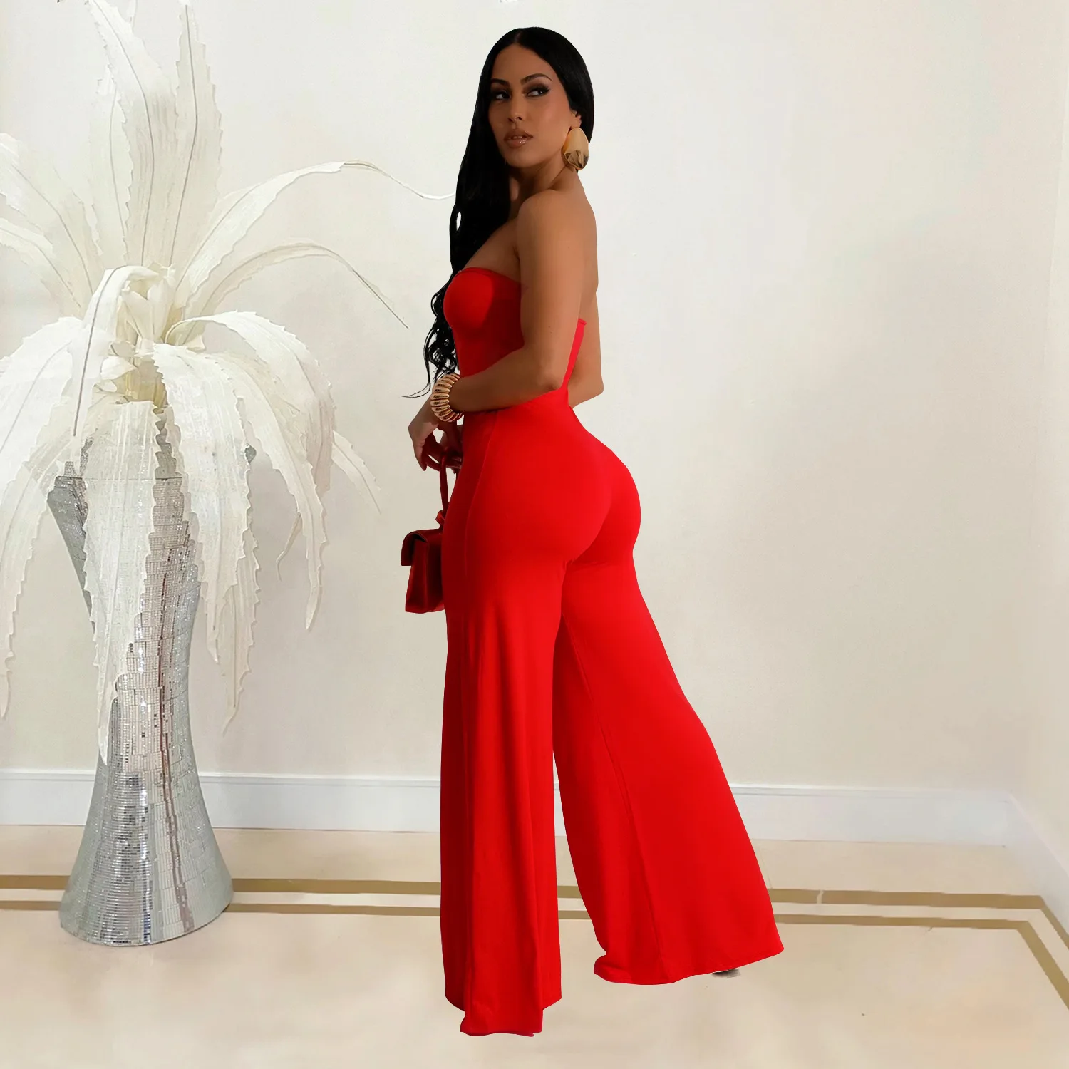 CM.YAYA Women Wide Leg Deep V-Neck Sleeveless Jumpsuits 2024 Summer Hollow Out Night Street Club Playsuit One Piece Suit Romper