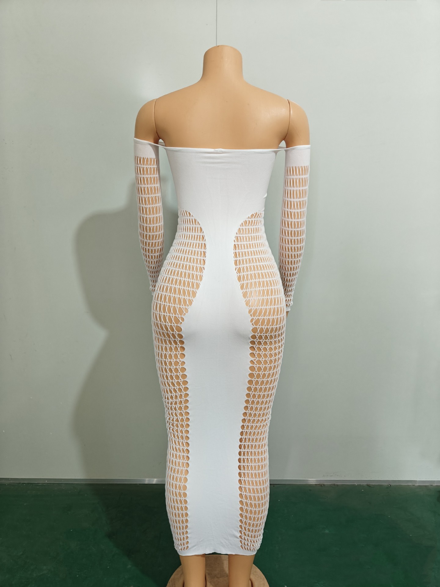 CM.YAYA Summer Full Sleeve Long Dress Mesh Hollow Out 2024 Strapless Evening Vestidos Sexy Party Club Maxi Dresses Vestidos