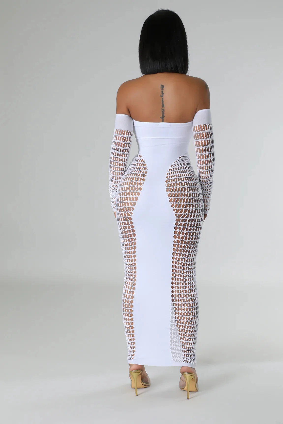 CM.YAYA Summer Full Sleeve Long Dress Mesh Hollow Out 2024 Strapless Evening Vestidos Sexy Party Club Maxi Dresses Vestidos