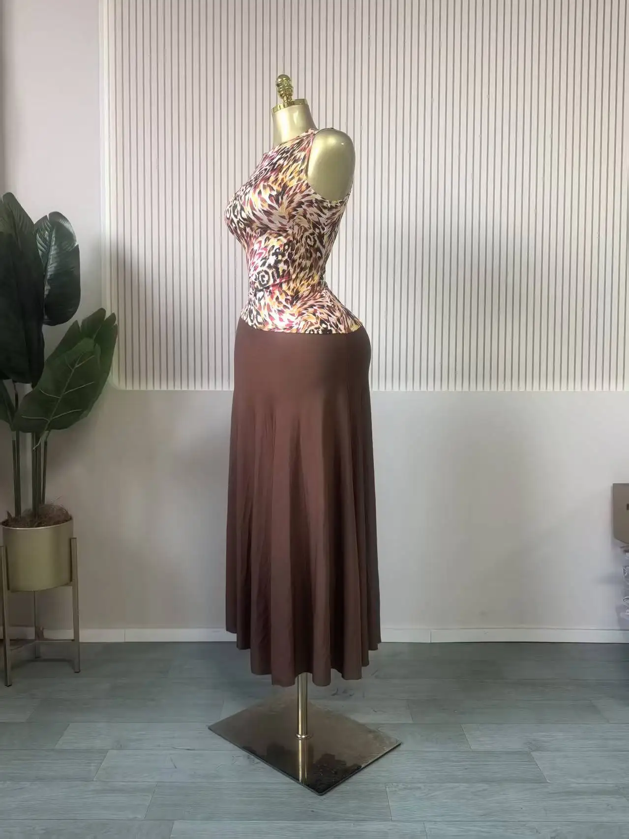 CM.YAYA Women Leopard Printed Patchwork Fit and Flare Long Maxi Dress 2025 Evening Party Education Vacation Dresses Vestidos CM.YAYA Women Leopard Printed Patchwork Fit and Flare Long Maxi Dress 2025 Evening Party Education Vacation Dresses Vestidos