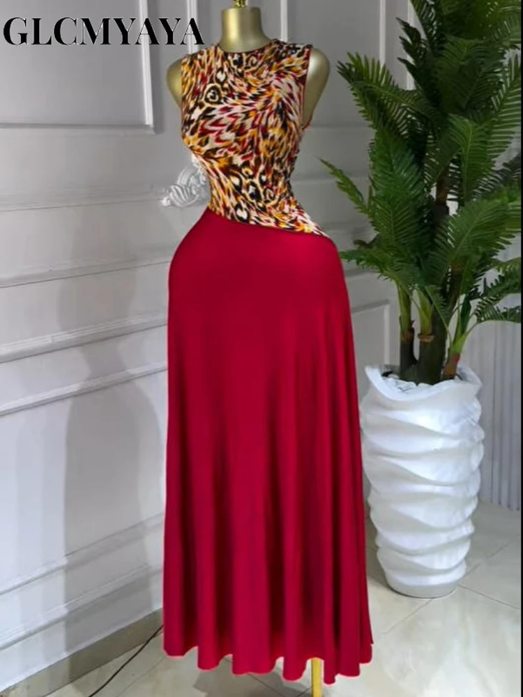 CM.YAYA Women Leopard Printed Patchwork Fit and Flare Long Maxi Dress 2025 Evening Party Education Vacation Dresses Vestidos CM.YAYA Women Leopard Printed Patchwork Fit and Flare Long Maxi Dress 2025 Evening Party Education Vacation Dresses Vestidos