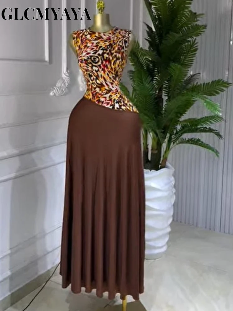 CM.YAYA Women Leopard Printed Patchwork Fit and Flare Long Maxi Dress 2025 Evening Party Education Vacation Dresses Vestidos CM.YAYA Women Leopard Printed Patchwork Fit and Flare Long Maxi Dress 2025 Evening Party Education Vacation Dresses Vestidos